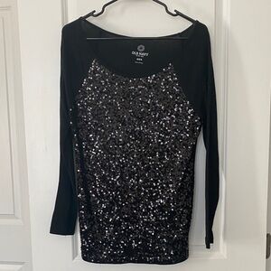 Old Navy Black Sequin Long Sleeve Top